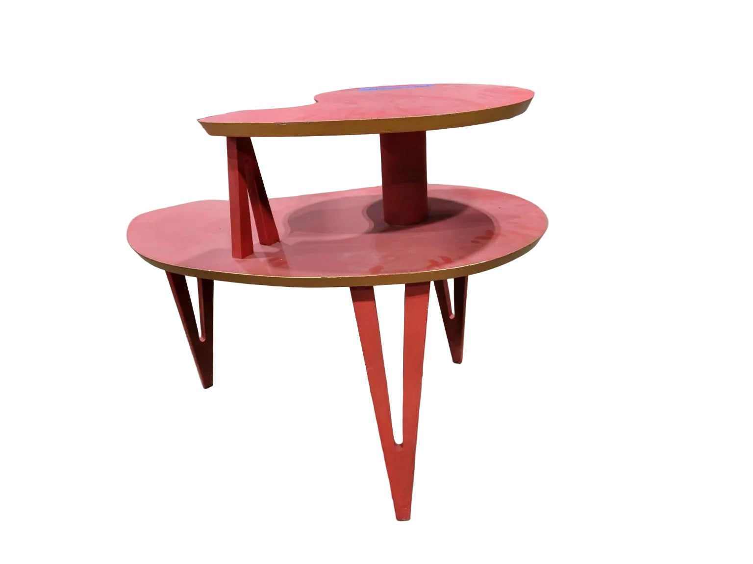Vintage Red Two-Tier Kidney-Shaped Side Table