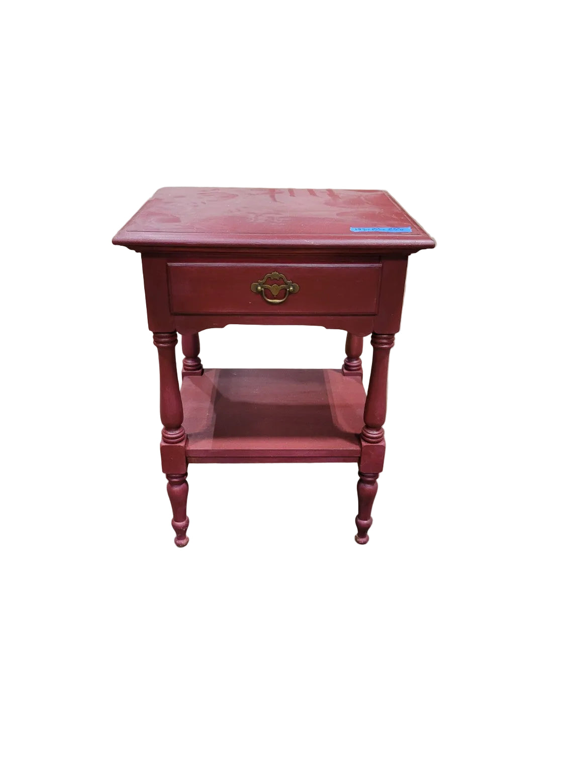Vintage Burgundy Turned-Leg Nightstand with Drawer