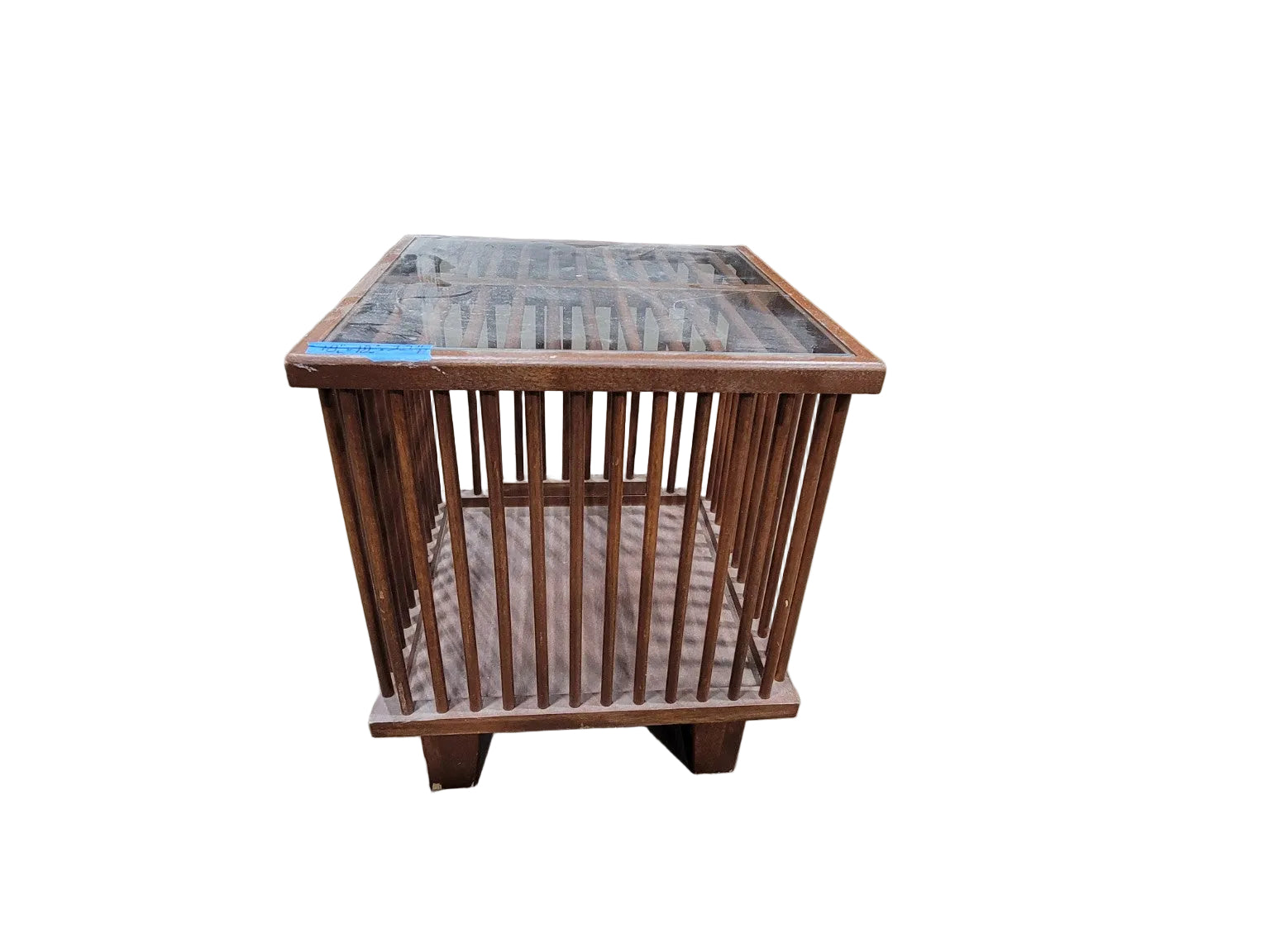 Vintage Spindle Wood End Table with Glass Top