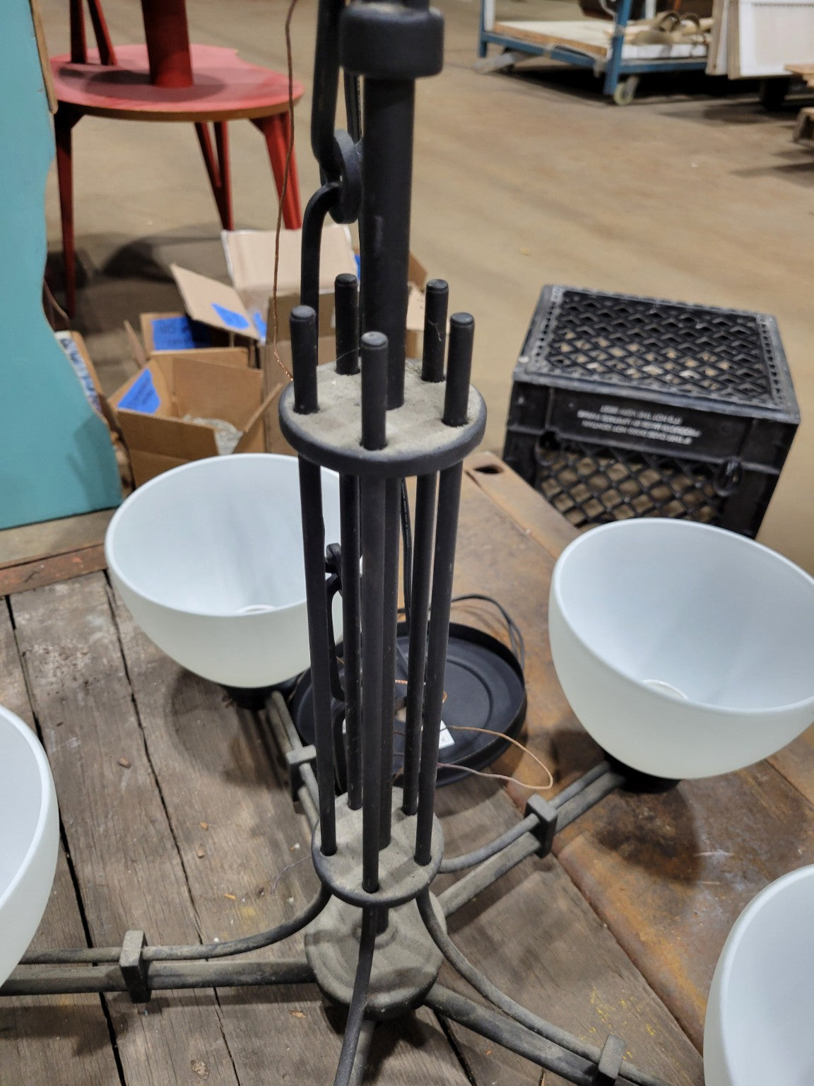 Vintage Modernist 5-Light Frosted Glass Chandelier