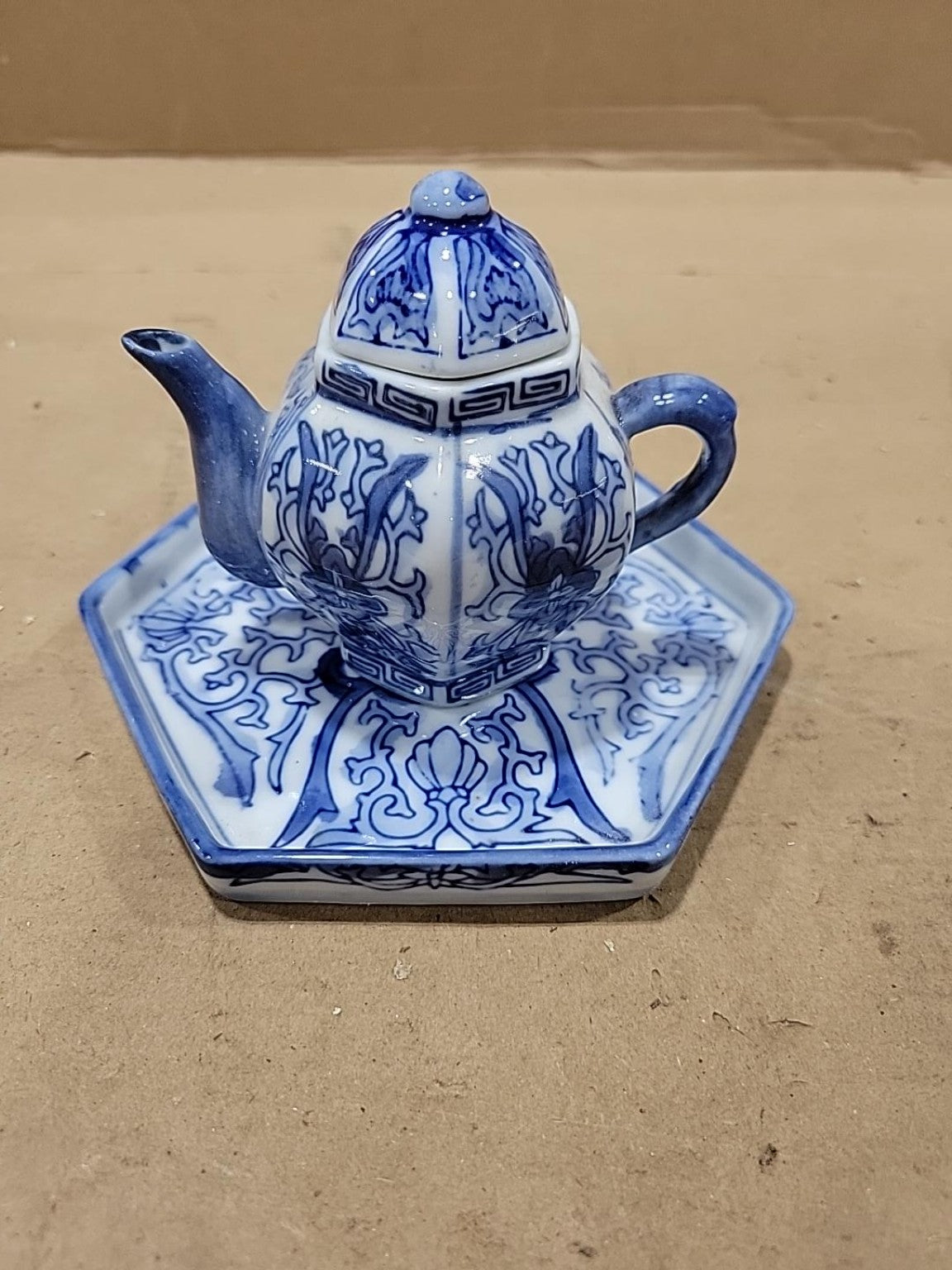 Miniature Hand-Painted Delft Blue & Chinese Tea Set