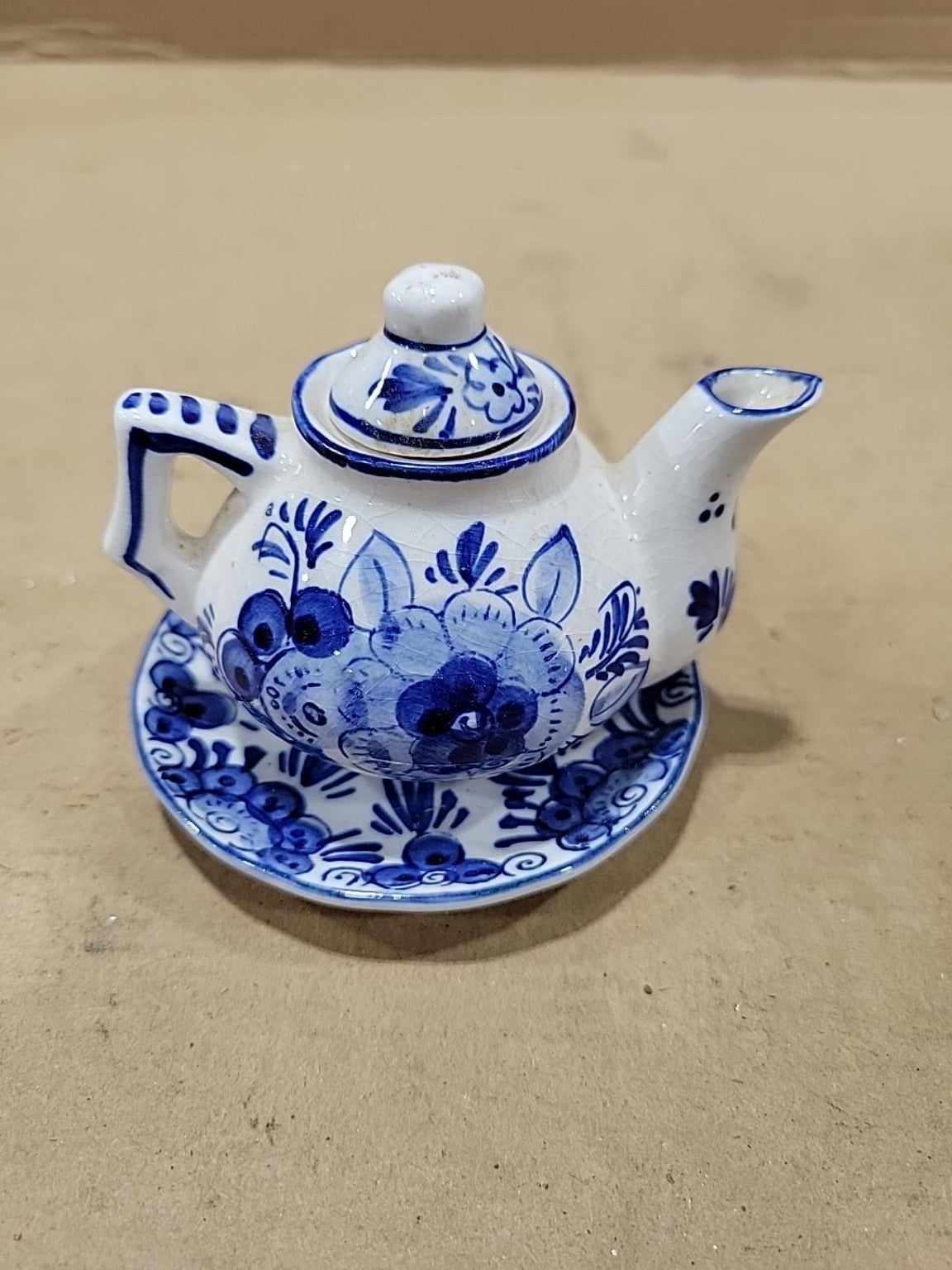 Miniature Hand-Painted Delft Blue & Chinese Tea Set