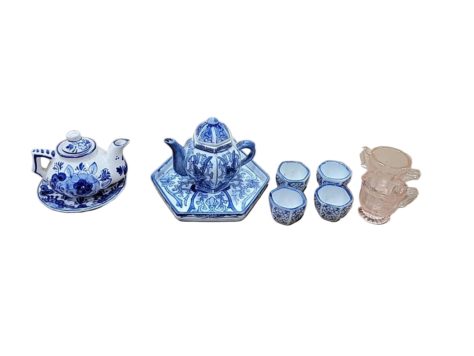 Miniature Hand-Painted Delft Blue & Chinese Tea Set
