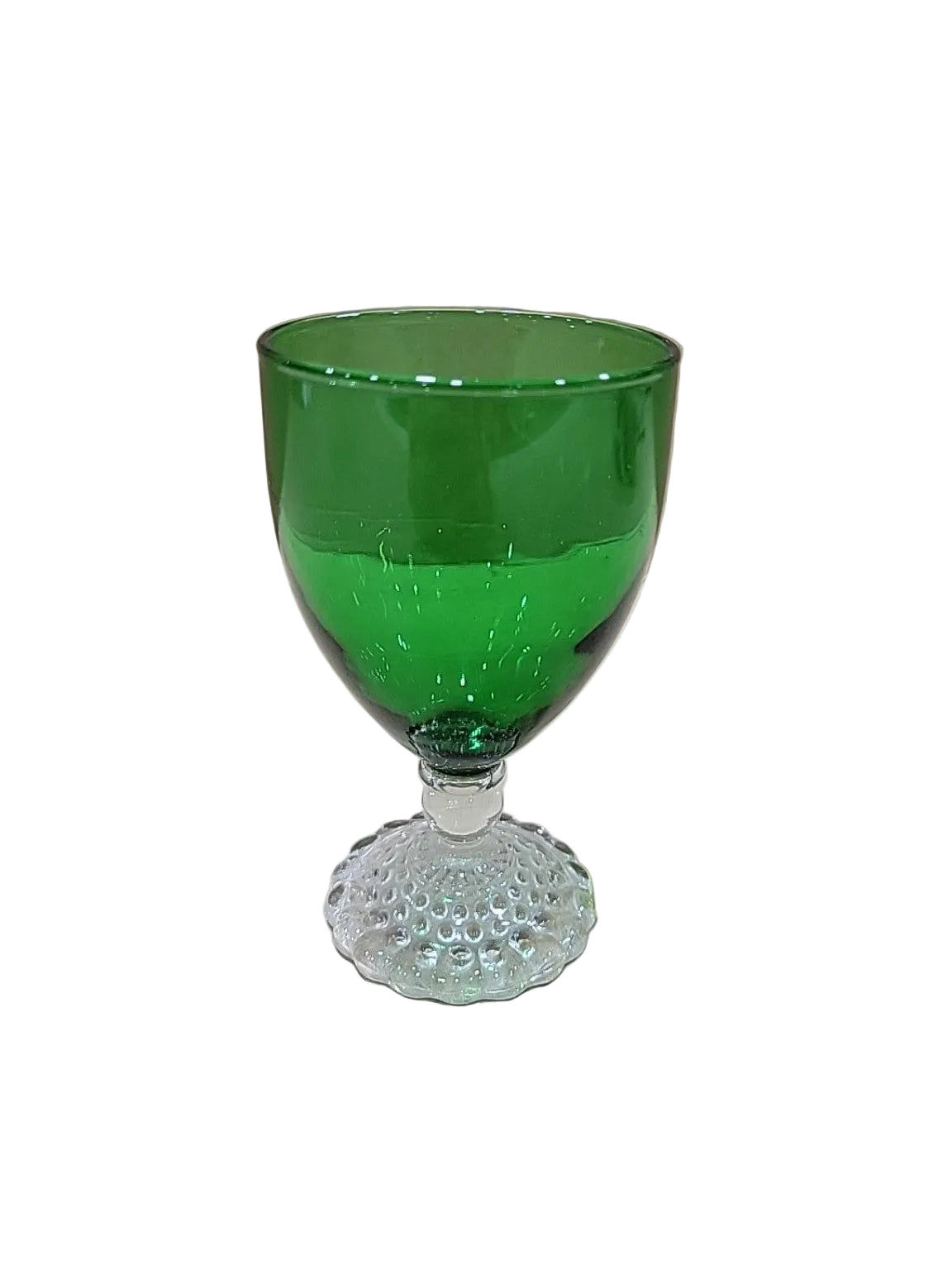 Vintage Green Glass Hobnail Footed Goblets – Set of 10