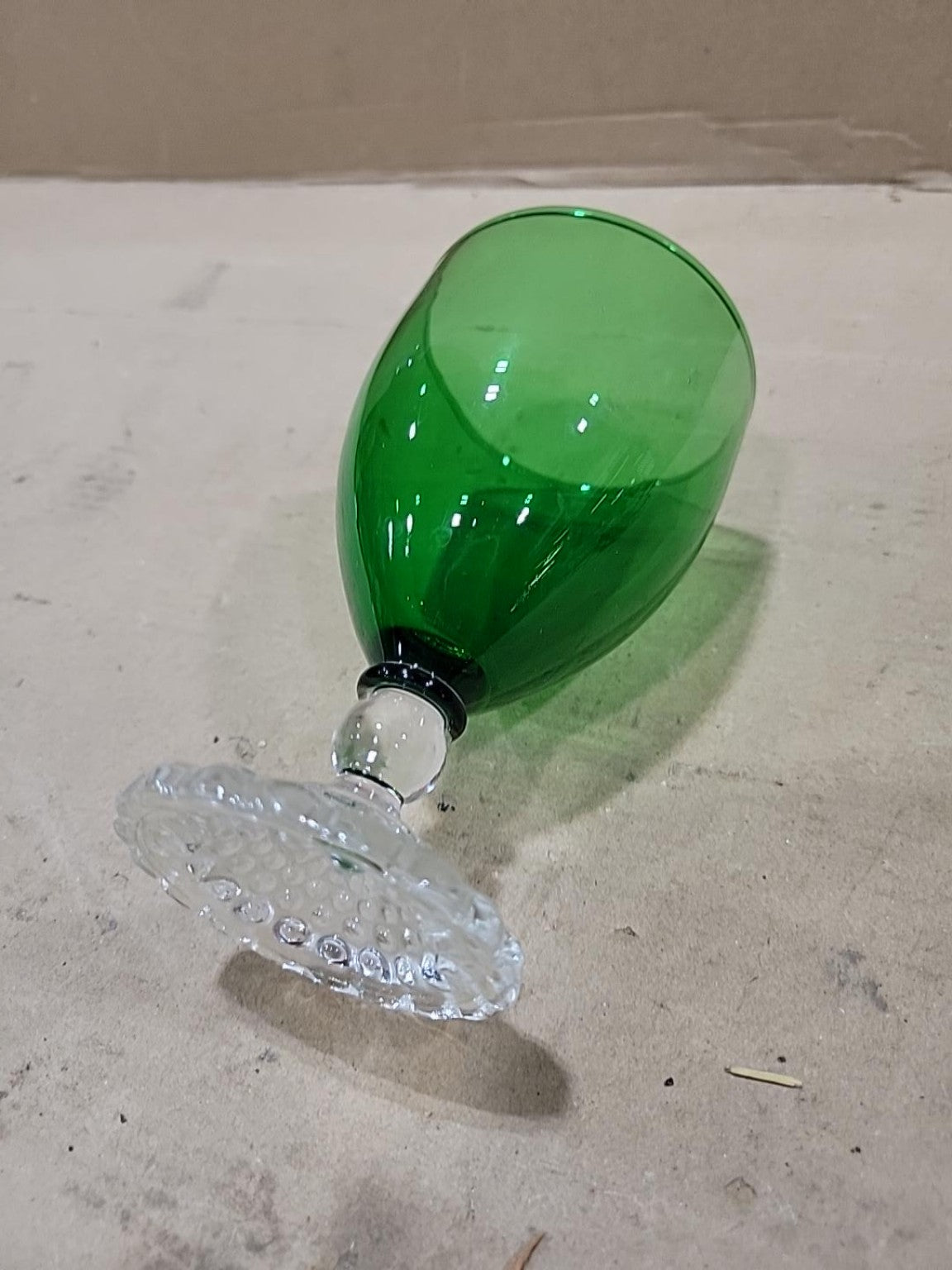 Vintage Green Glass Hobnail Footed Goblets – Set of 10