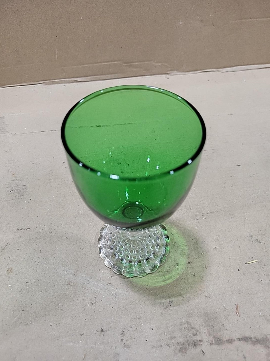 Vintage Green Glass Hobnail Footed Goblets – Set of 10