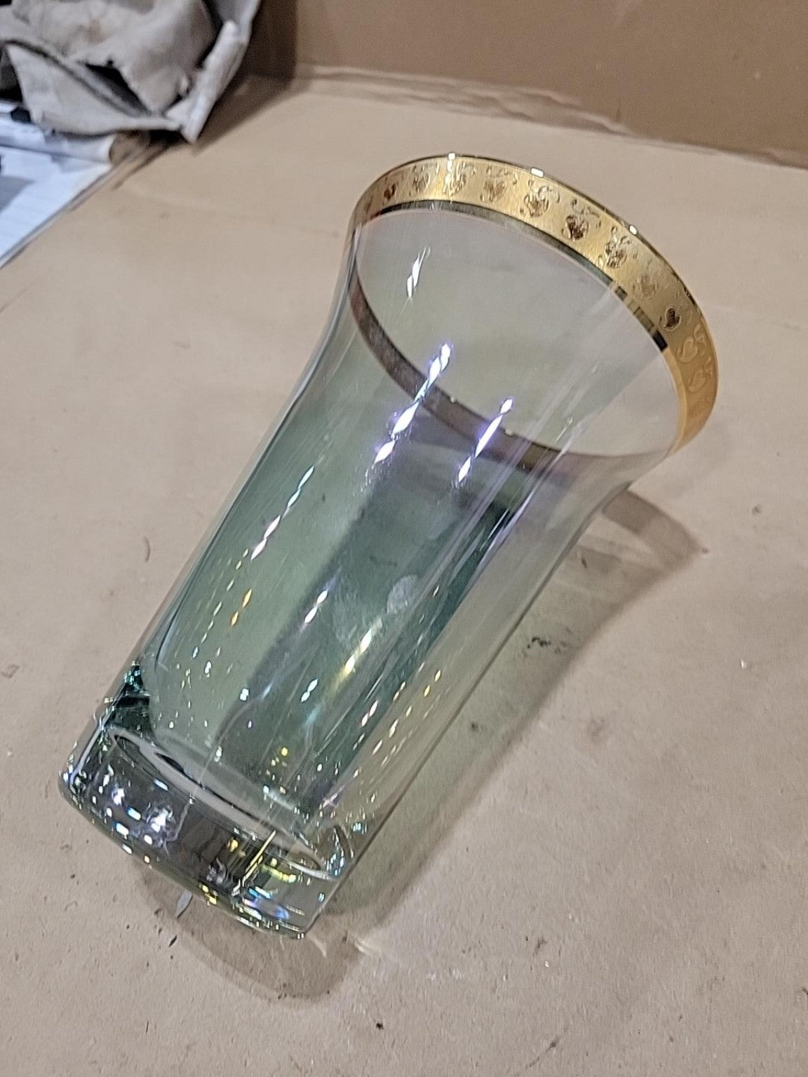 Vintage Gold-Banded Glass Vase & Stemware Set of 3
