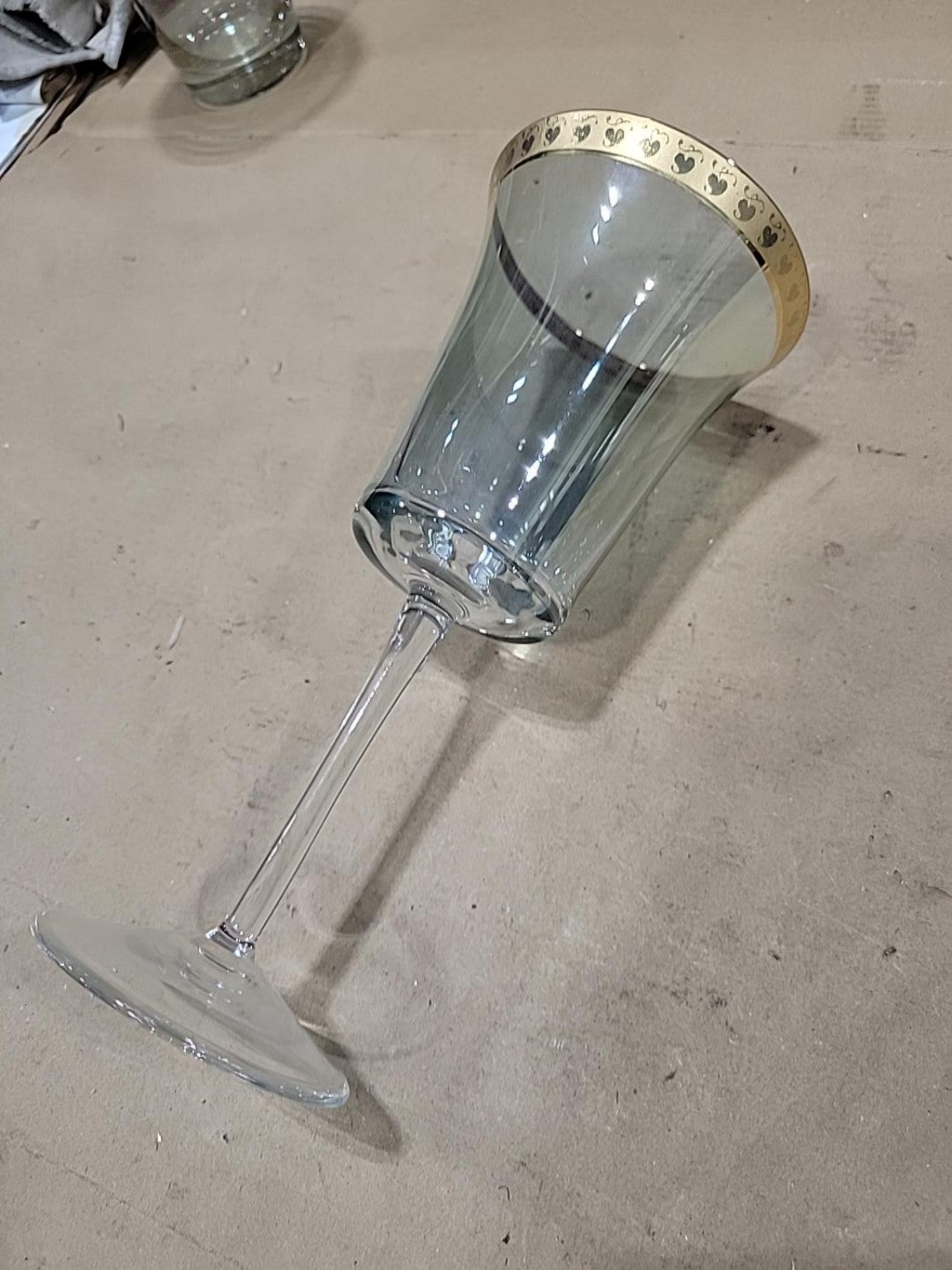 Vintage Gold-Banded Glass Vase & Stemware Set of 3