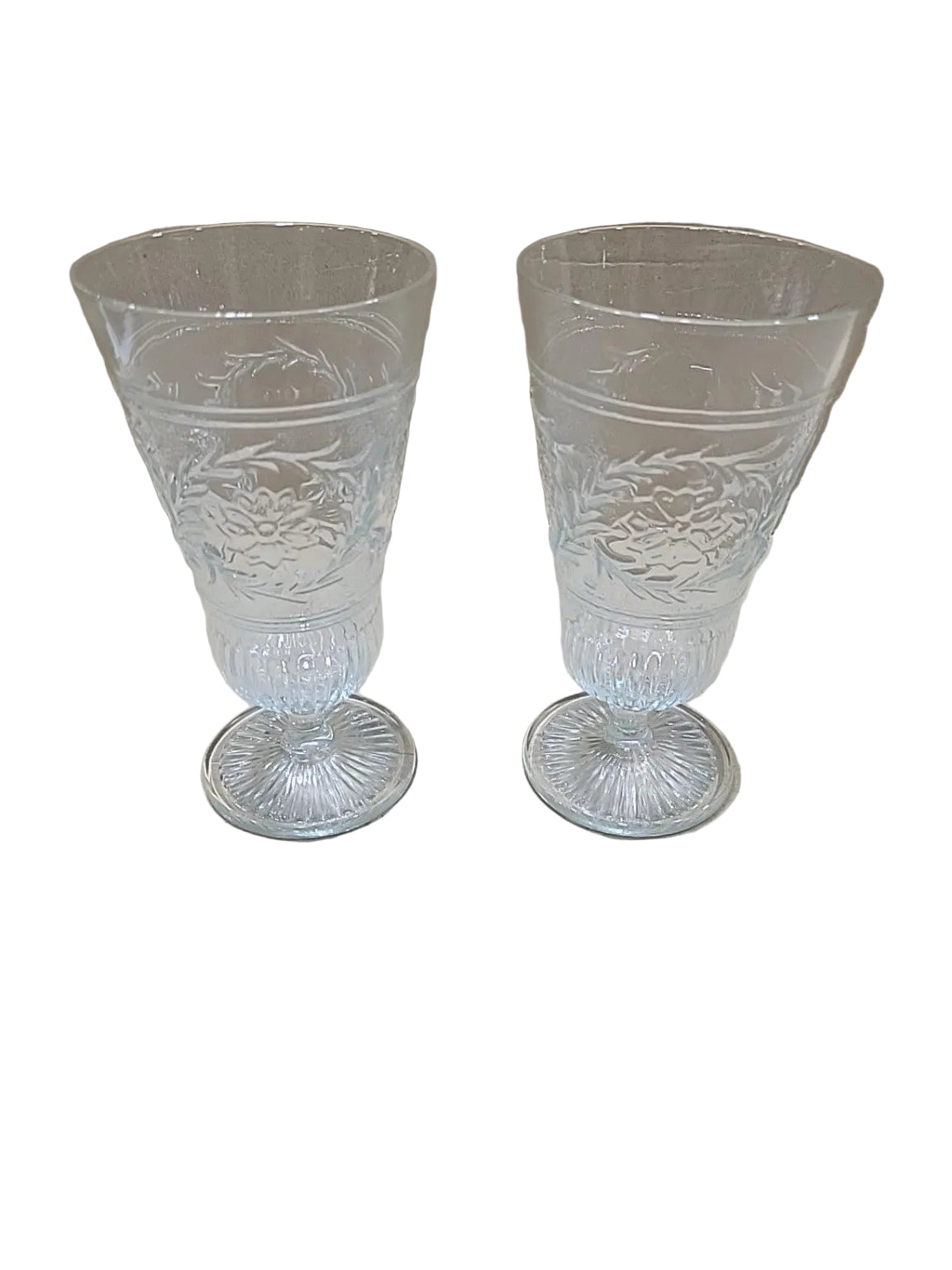 Vintage Floral Pressed Glass Goblets – Set of 2