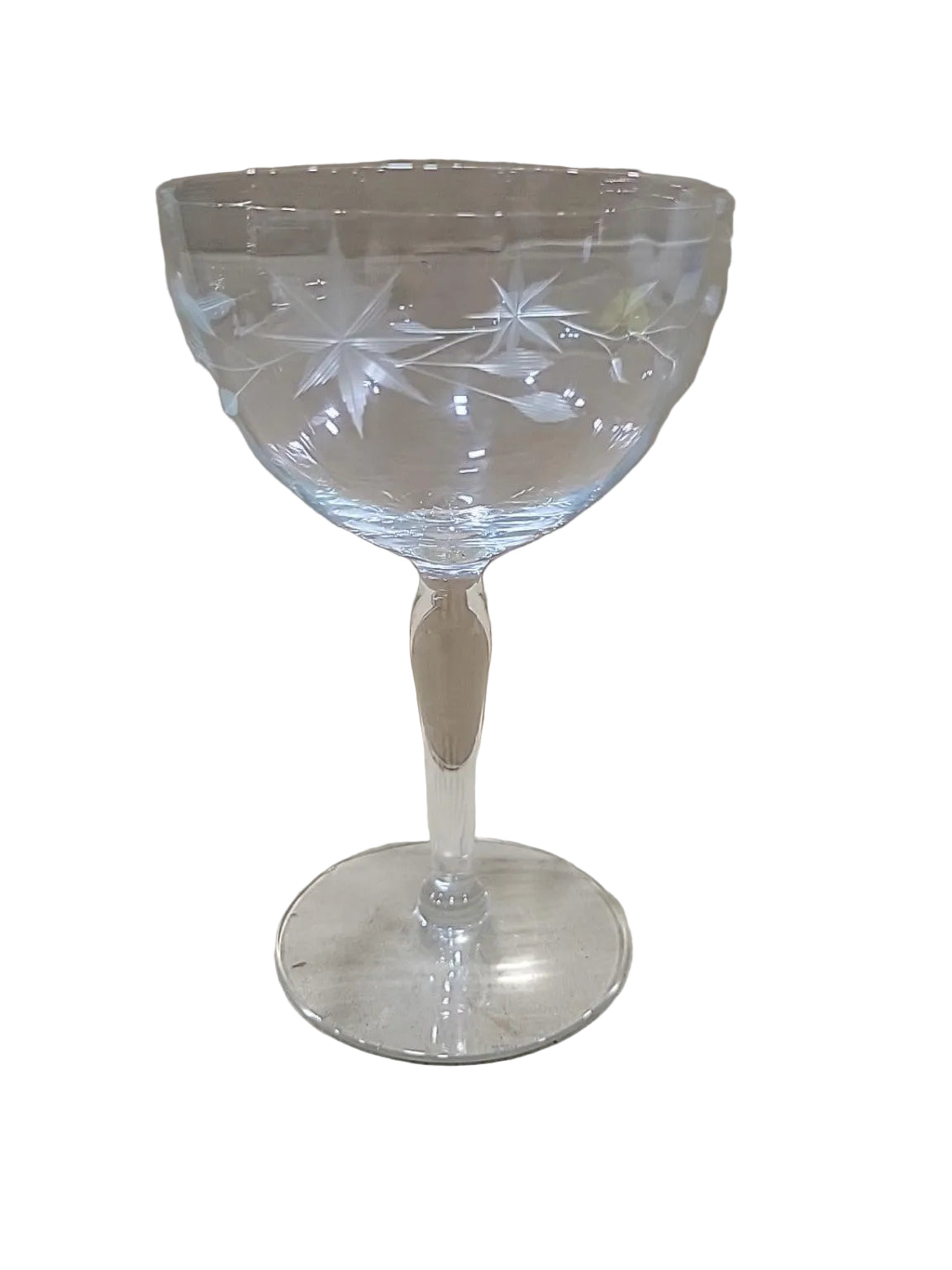 Vintage Etched Floral Crystal Coupe Glasses – Set of 4