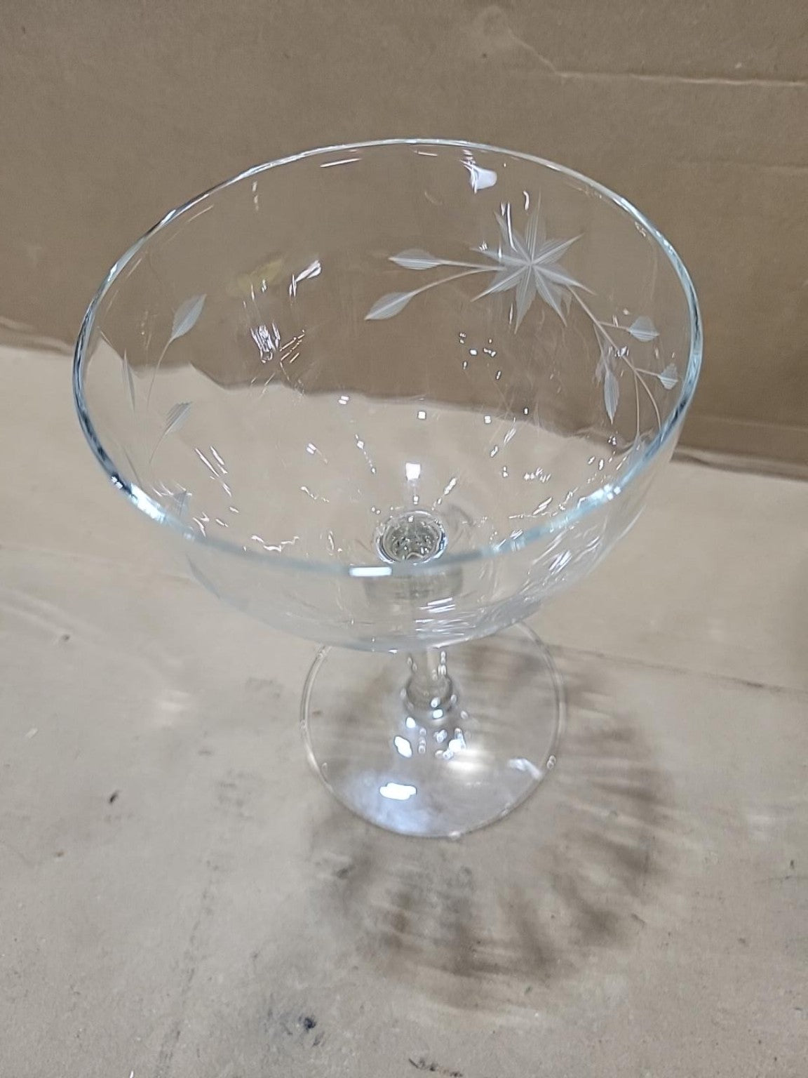 Vintage Etched Floral Crystal Coupe Glasses – Set of 4