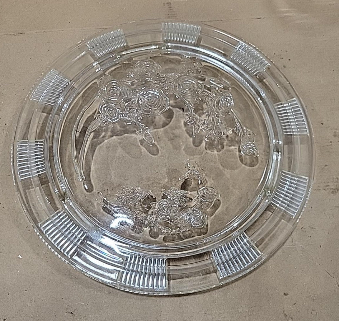 Vintage Pressed Glass Rose Serving Platter