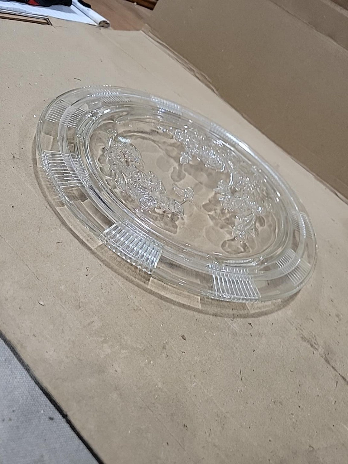 Vintage Pressed Glass Rose Serving Platter