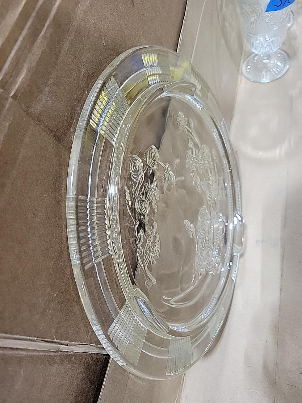 Vintage Pressed Glass Rose Serving Platter
