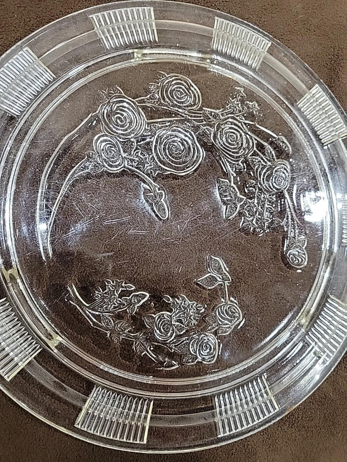 Vintage Pressed Glass Rose Serving Platter