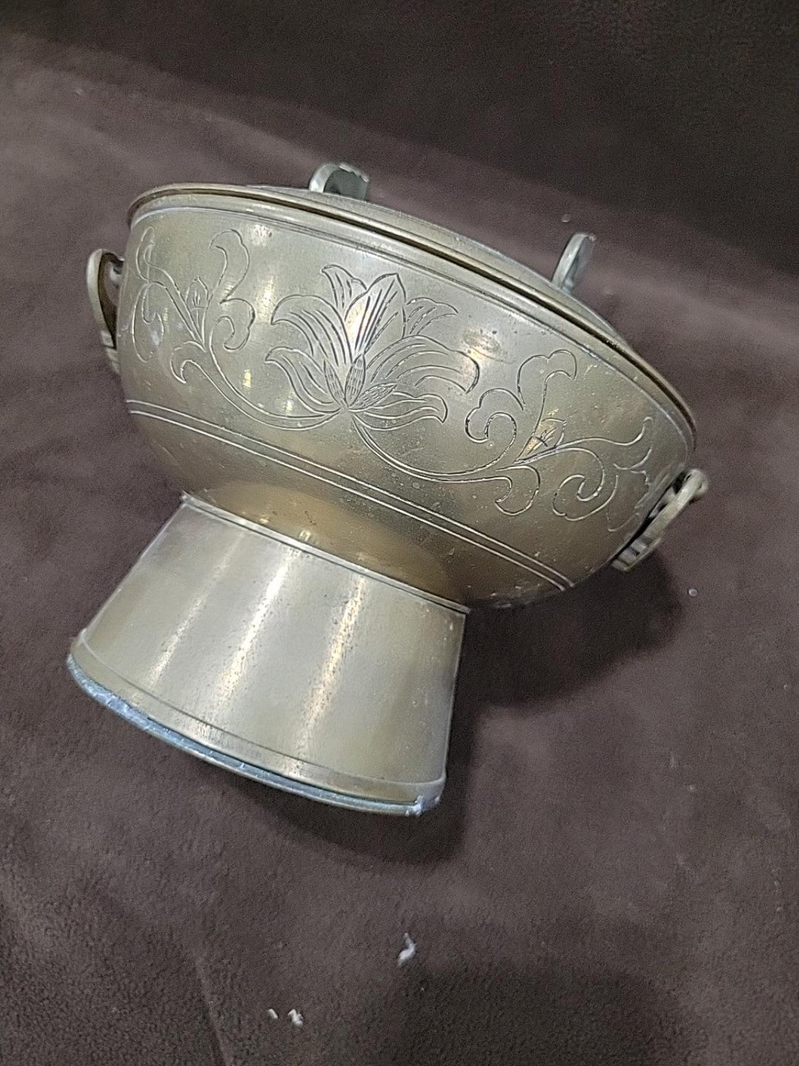 Vintage Engraved Metal Pedestal Incense Burner