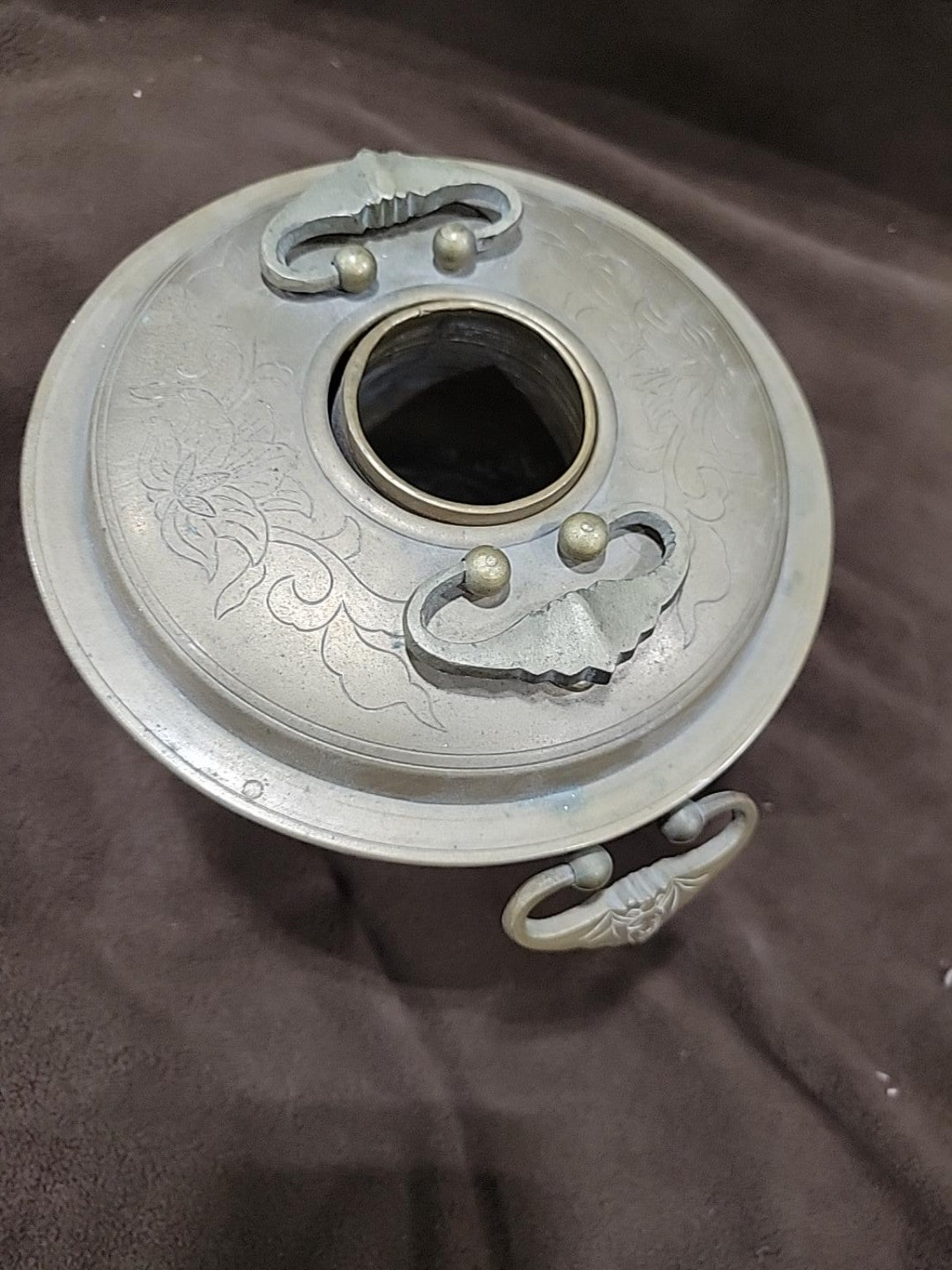 Vintage Engraved Metal Pedestal Incense Burner