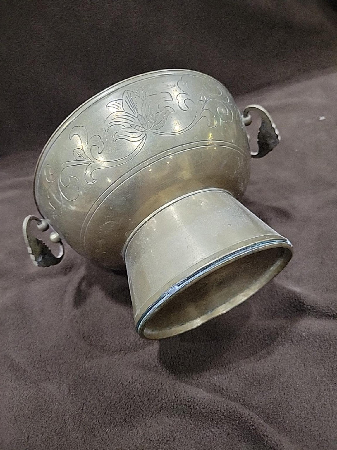 Vintage Engraved Metal Pedestal Incense Burner