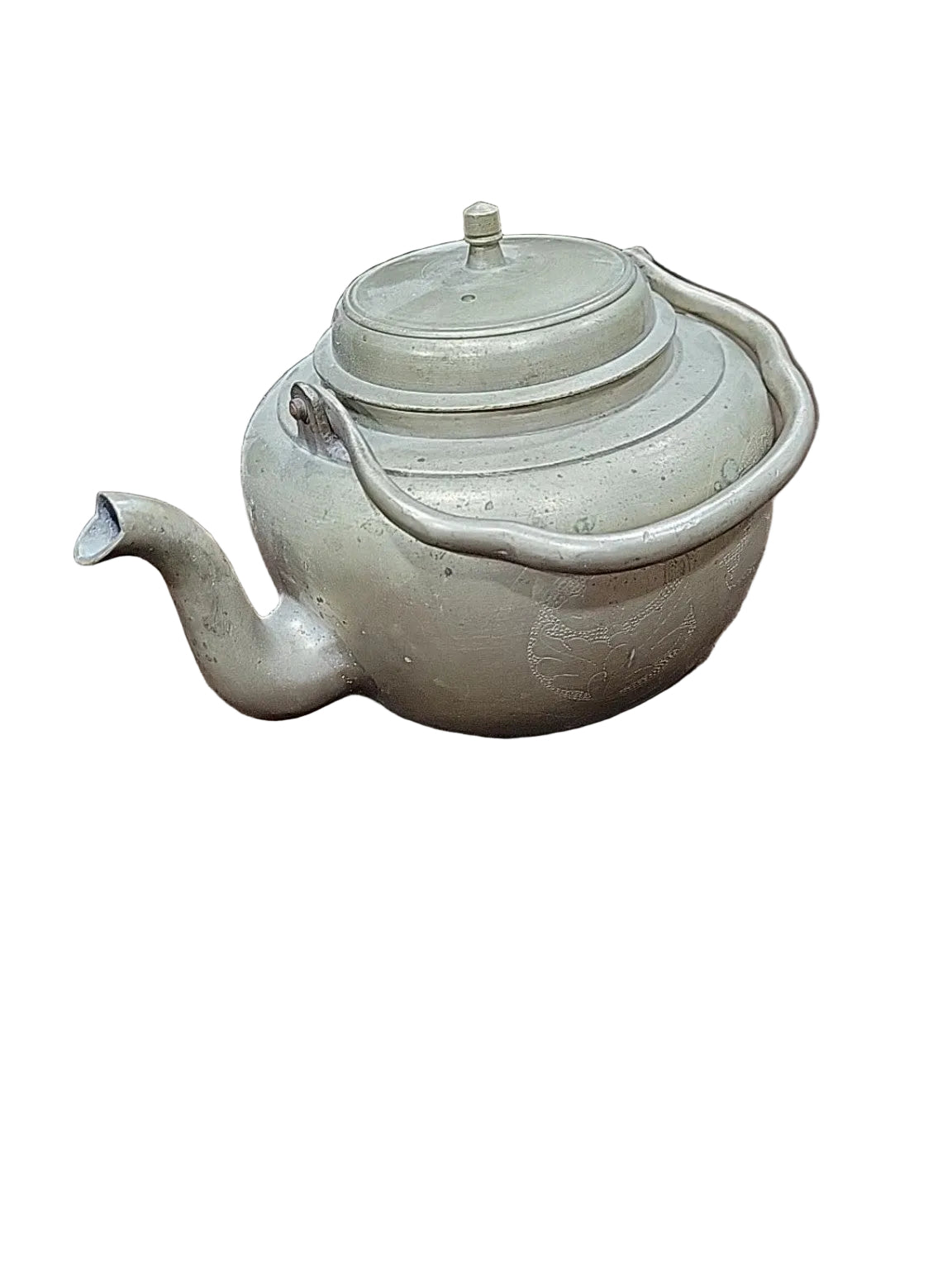 Vintage Engraved Metal Kettle with Swing Handle
