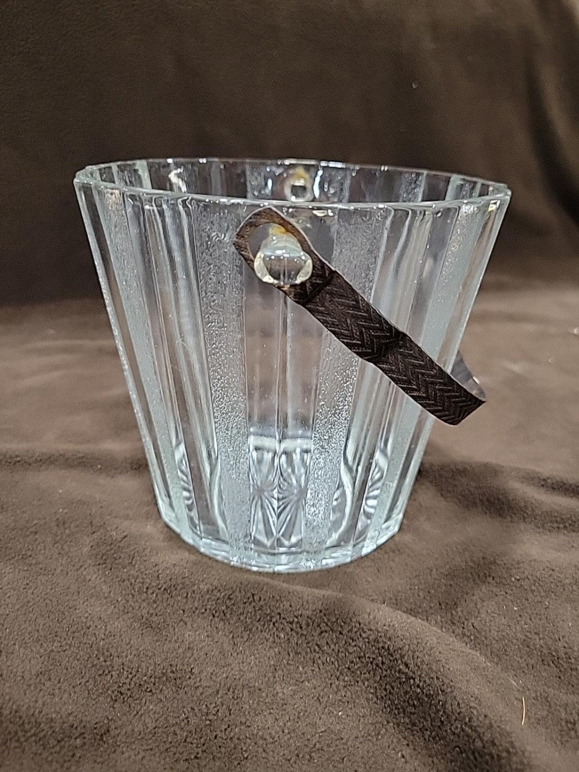 Vintage Pressed Glass Ice Bucket with Silver Plate Tongs
