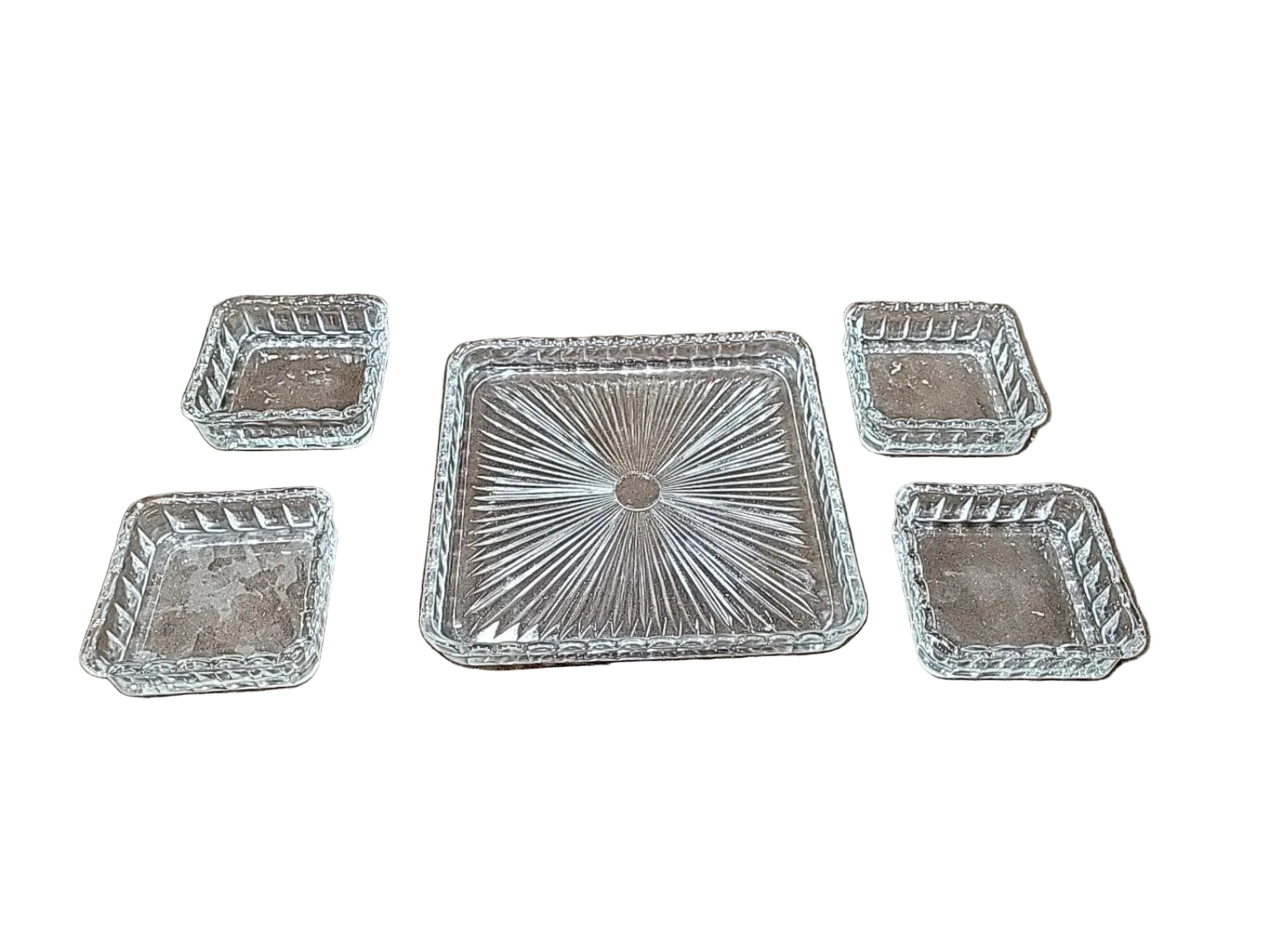 Vintage Pressed Glass Snack Tray Set – 5 Piece