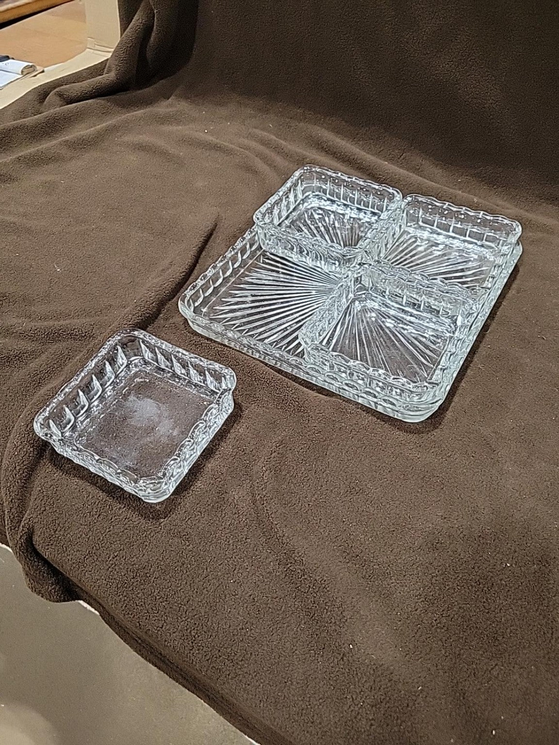 Vintage Pressed Glass Snack Tray Set – 5 Piece