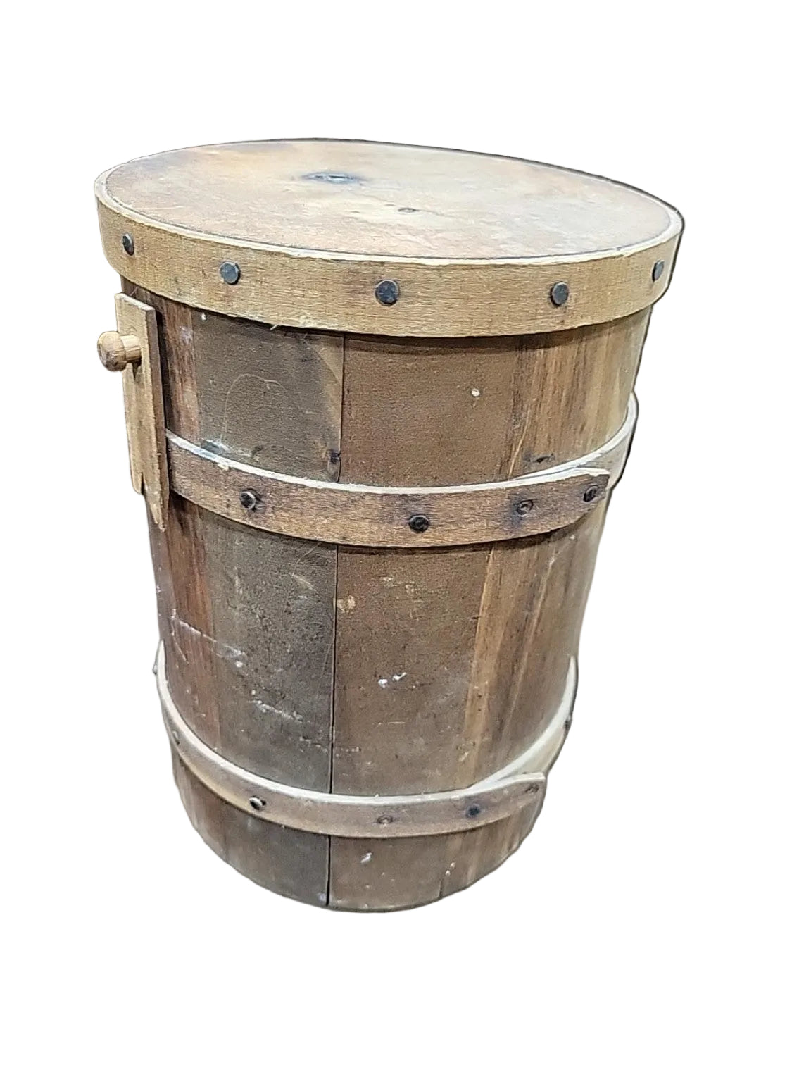 Vintage Rustic Wood Slat Ice Bucket with Lid