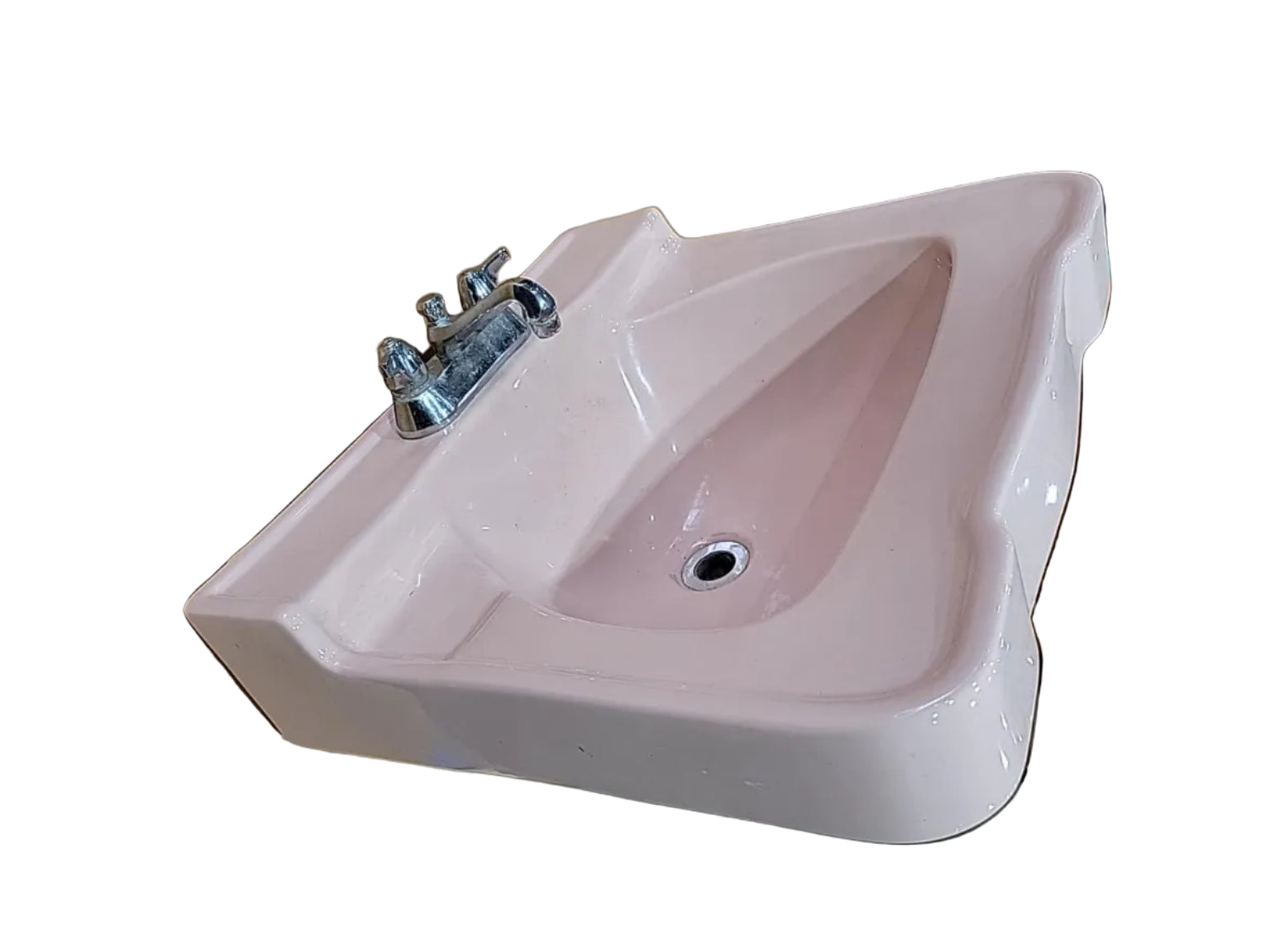 Vintage Pink Porcelain Wall-Mount Sink with Faucet