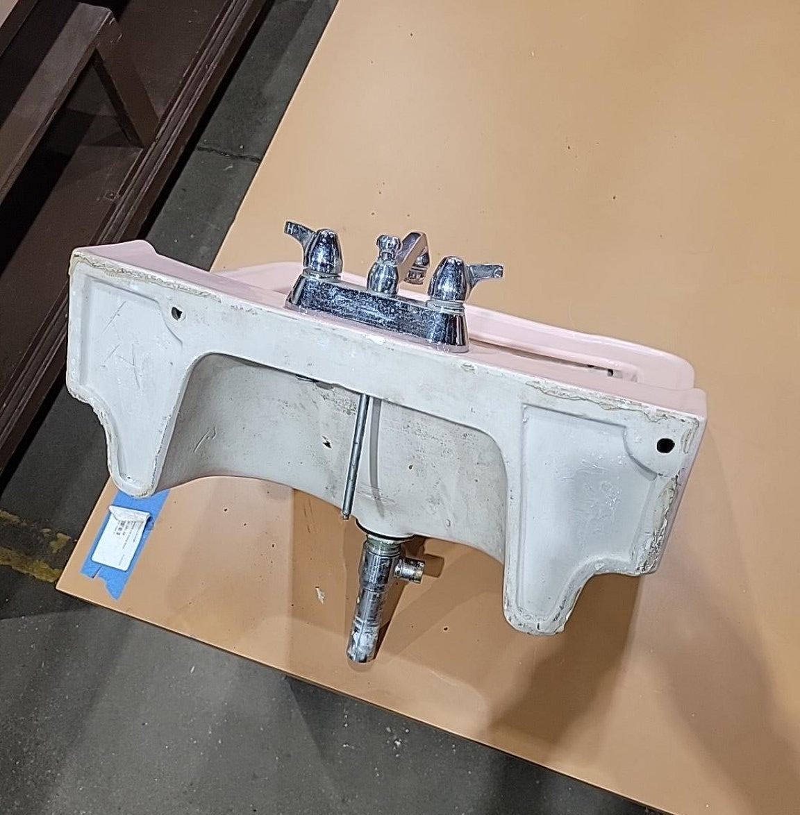 Vintage Pink Porcelain Wall-Mount Sink with Faucet