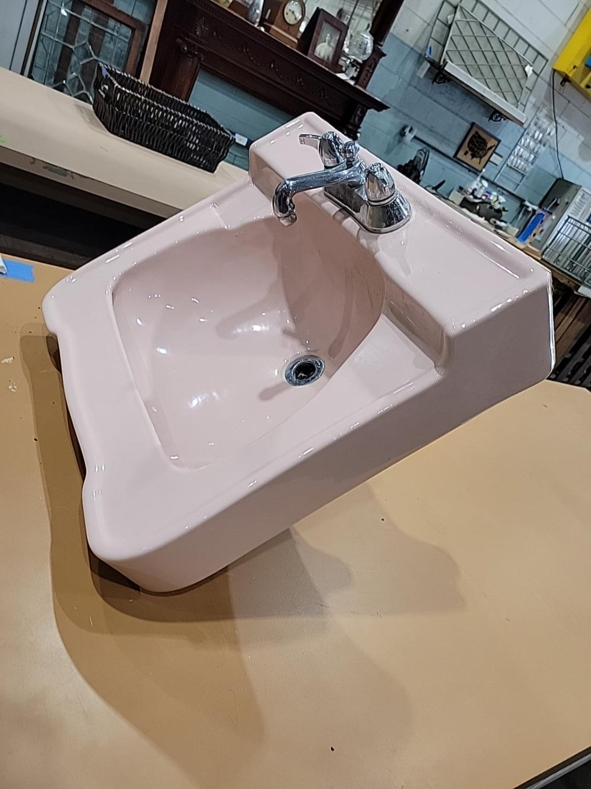 Vintage Pink Porcelain Wall-Mount Sink with Faucet