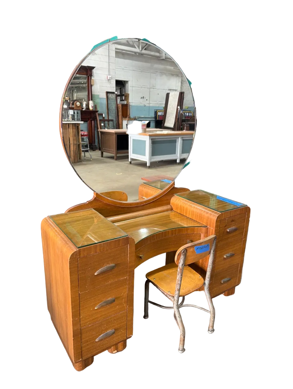 Vintage Art Deco Waterfall Child’s Vanity with Mirror & Chair