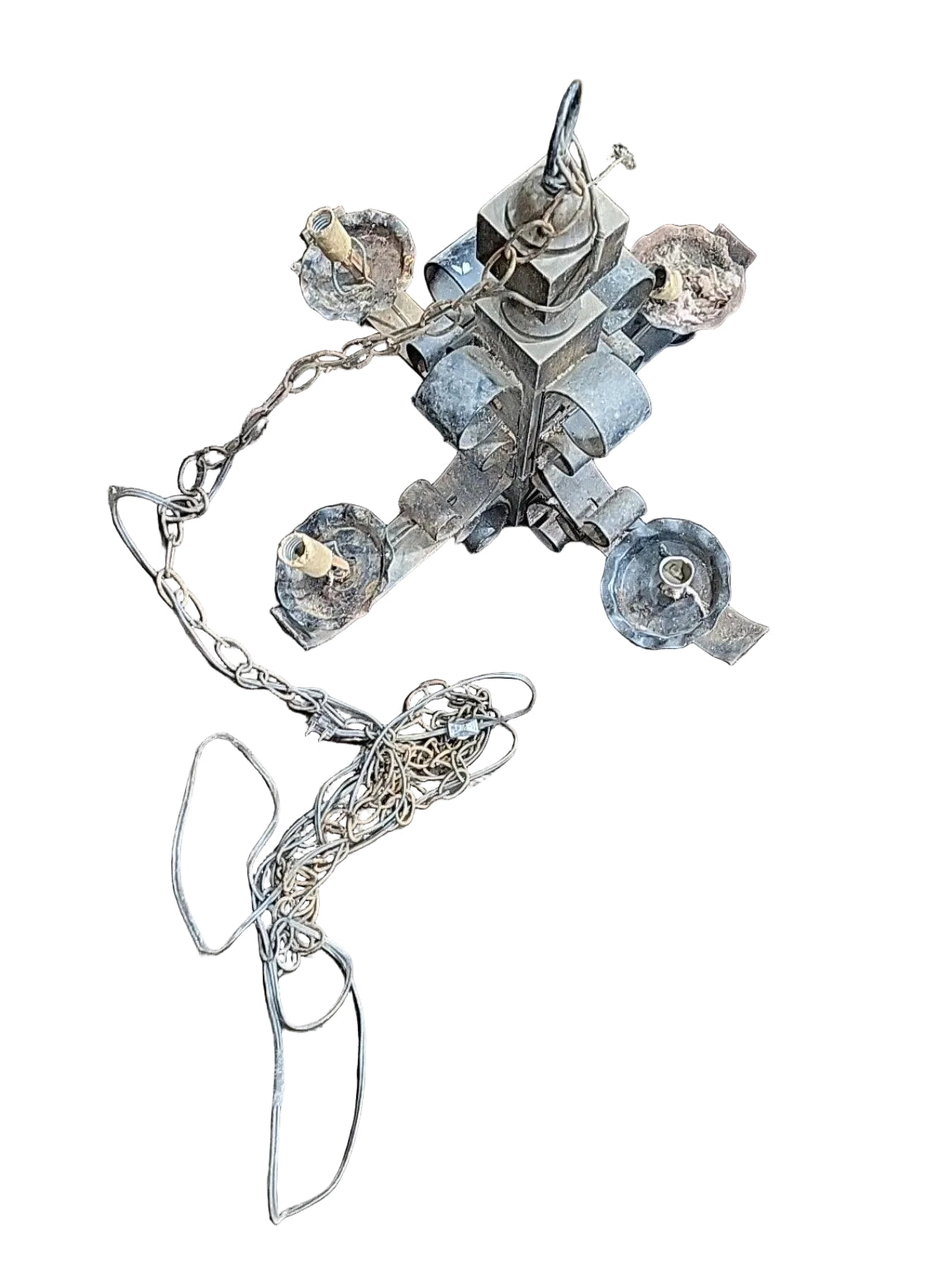 Vintage Black Wrought Iron Scroll Chandelier