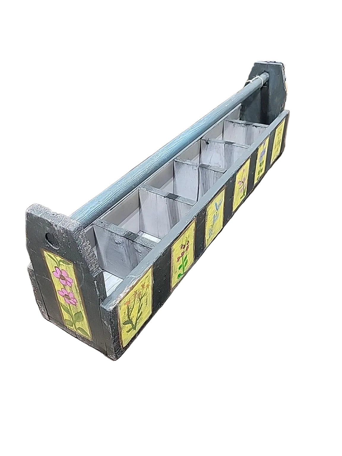 Hand-Painted Floral Wood Garden Tool Caddy