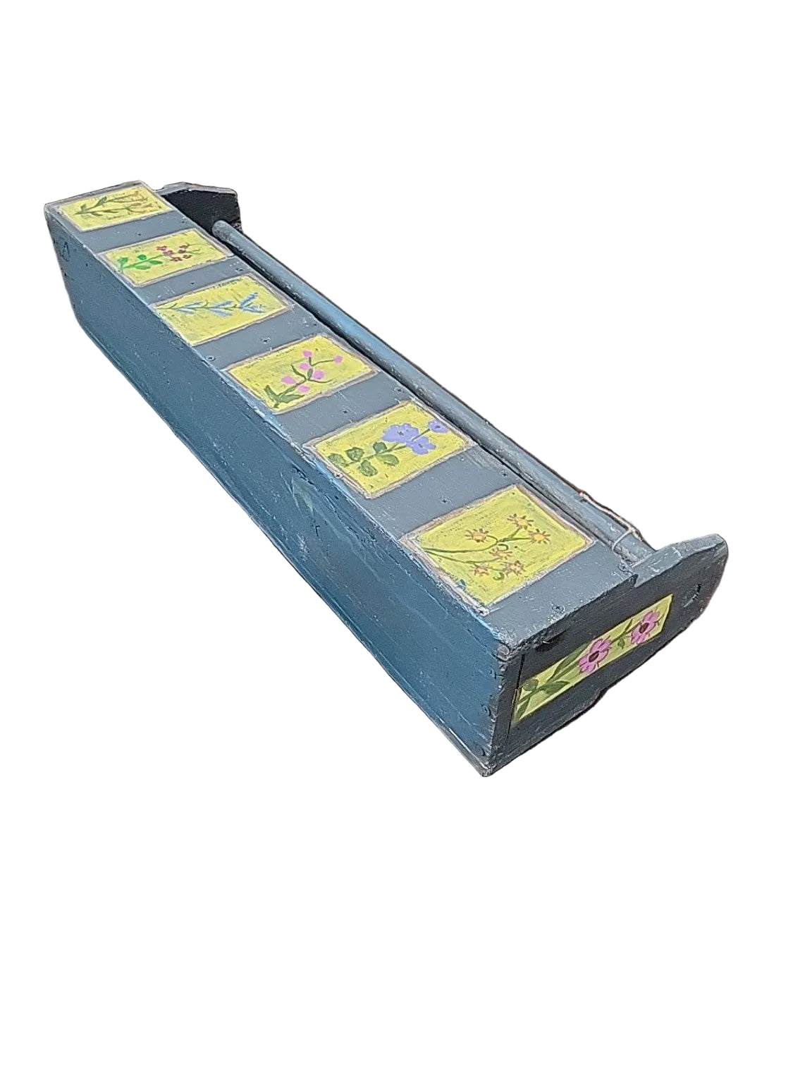 Hand-Painted Floral Wood Garden Tool Caddy