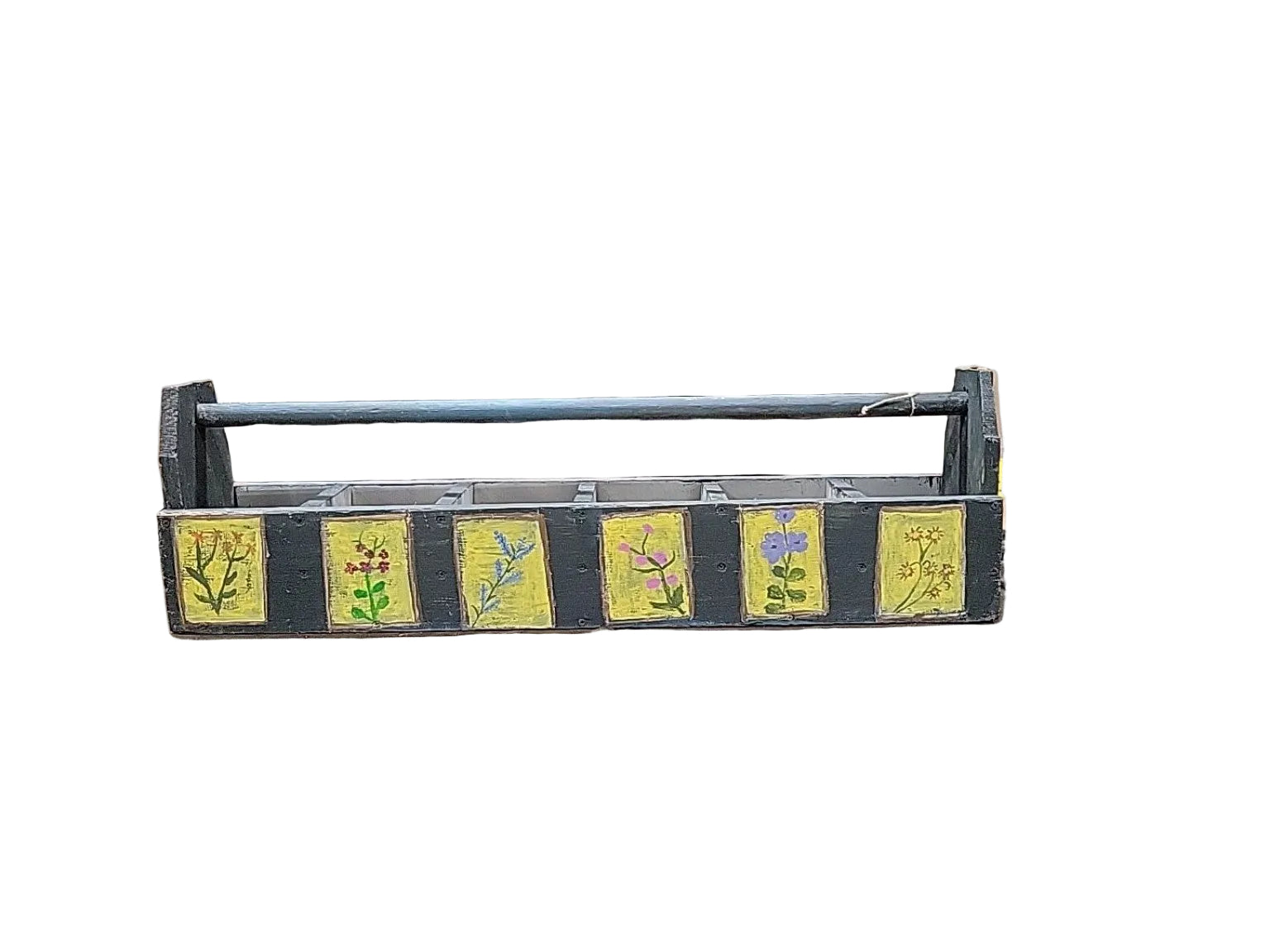 Hand-Painted Floral Wood Garden Tool Caddy