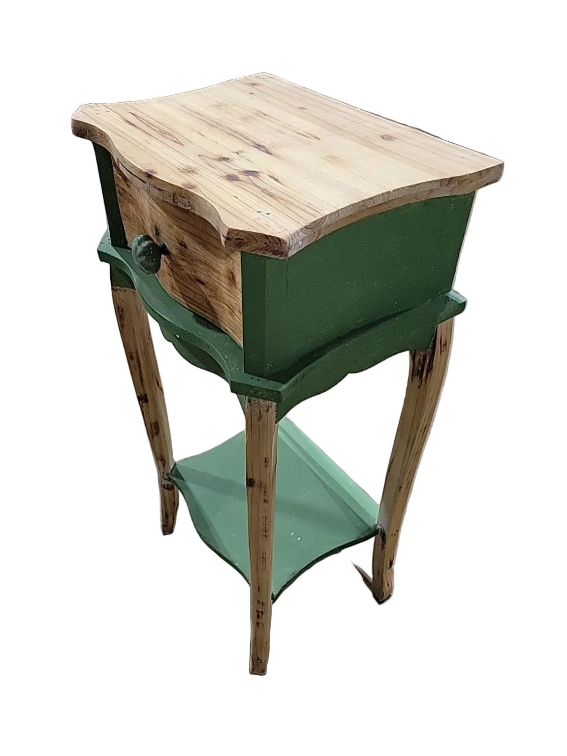 Rustic Refinished Green Wood One-Drawer Side Table