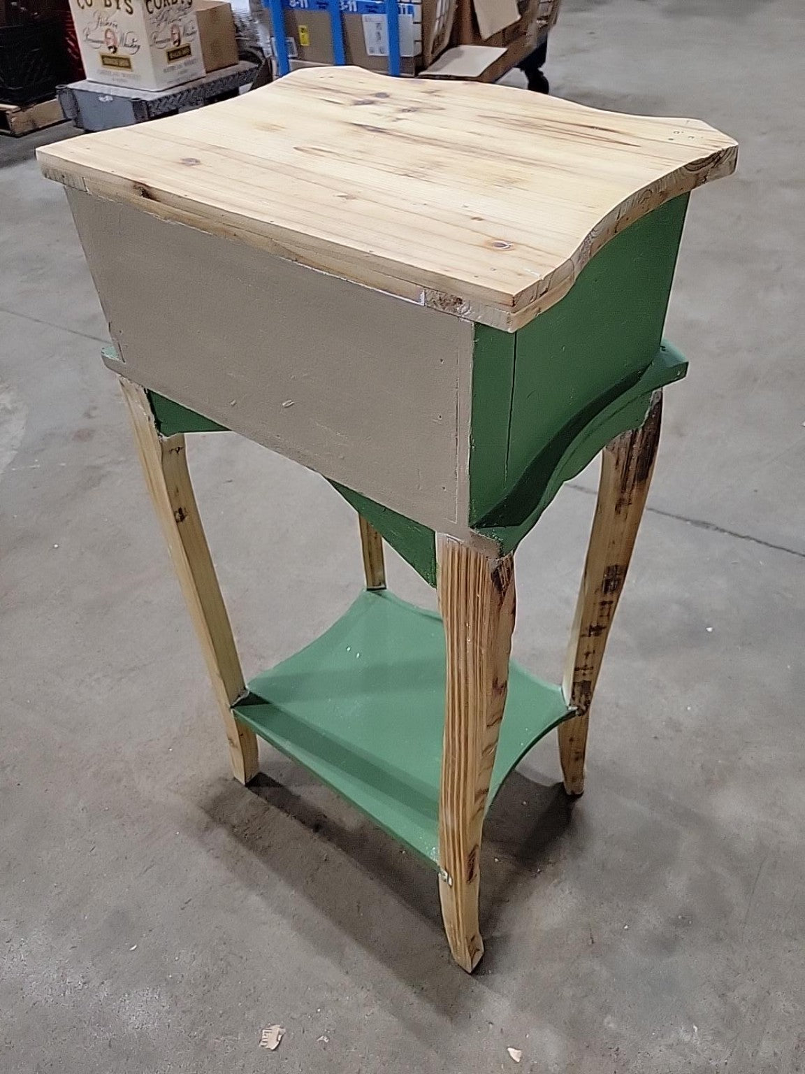 Rustic Refinished Green Wood One-Drawer Side Table