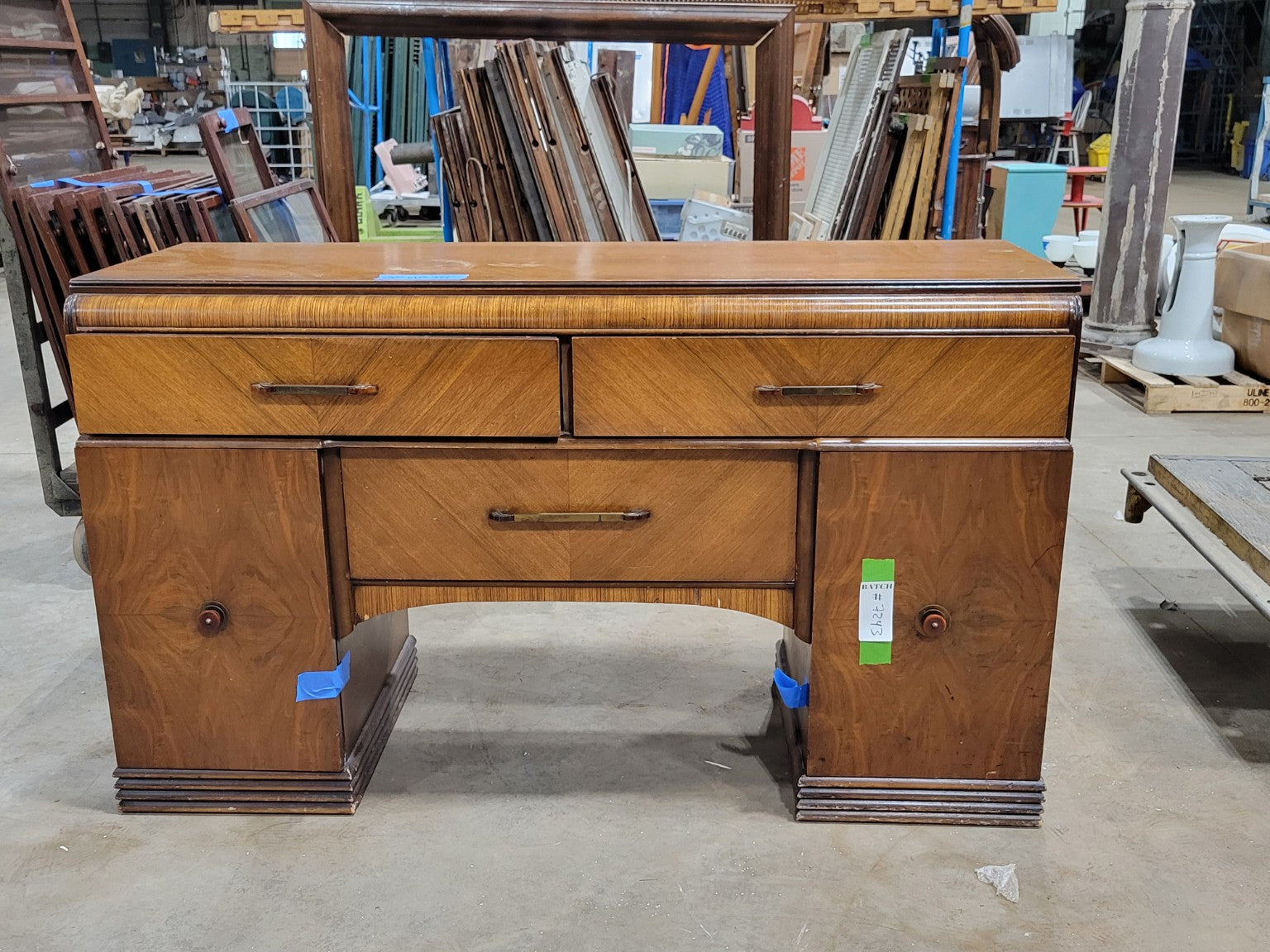 Vintage Art Deco Waterfall Vanity Desk with Storage