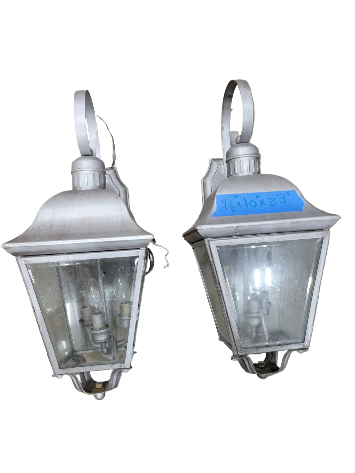 Pair of Traditional Silver Finish Outdoor Wall Lanterns