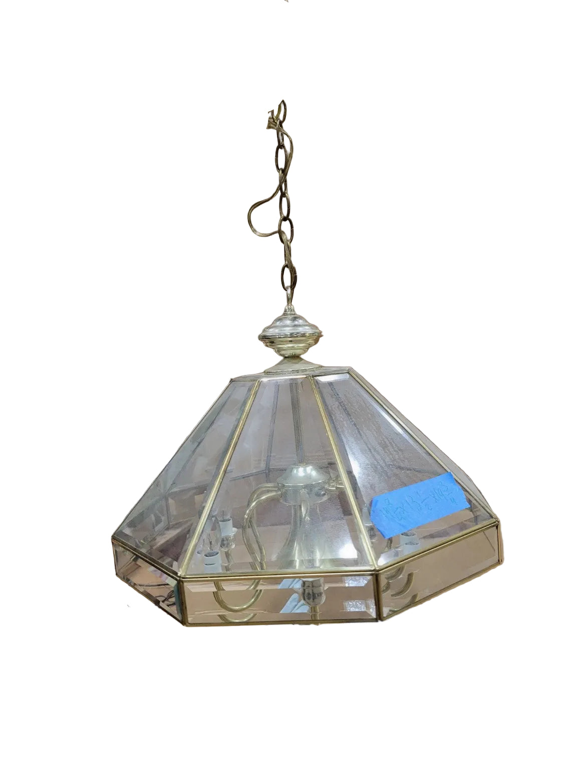 Vintage Brass & Beveled Glass Chandelie