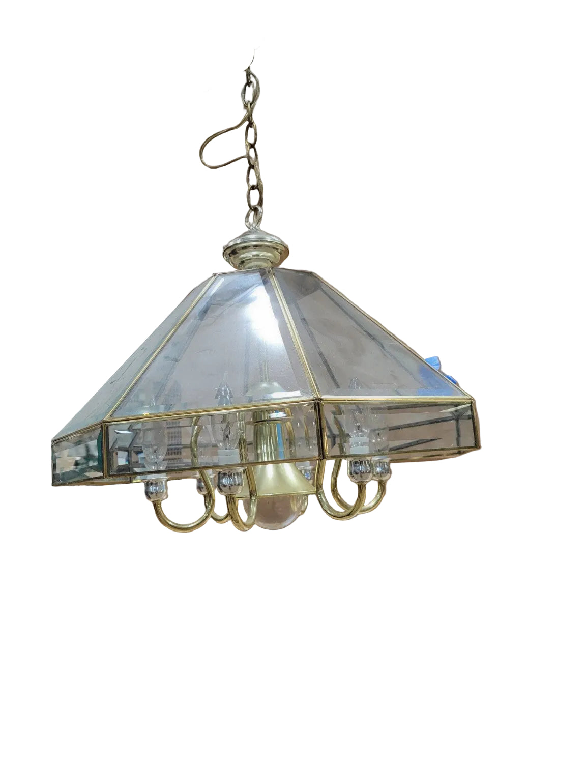 Vintage Brass & Beveled Glass Chandelie