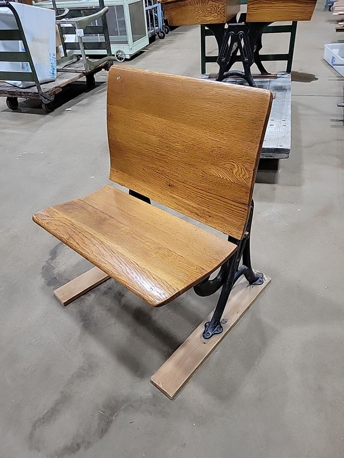 Antique Oak Folding School Auditorium Seat