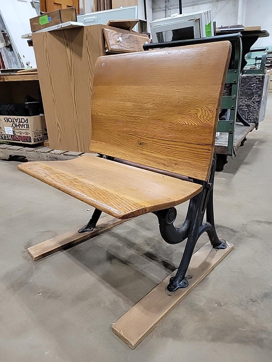 Antique Oak Folding School Auditorium Seat