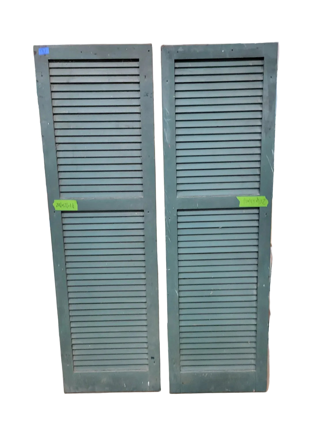 Vintage Green Wood Louvered Shutters – Pair