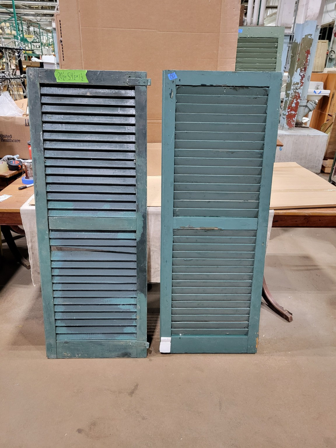 Vintage Painted Wood Louvered Shutters  –  Pair