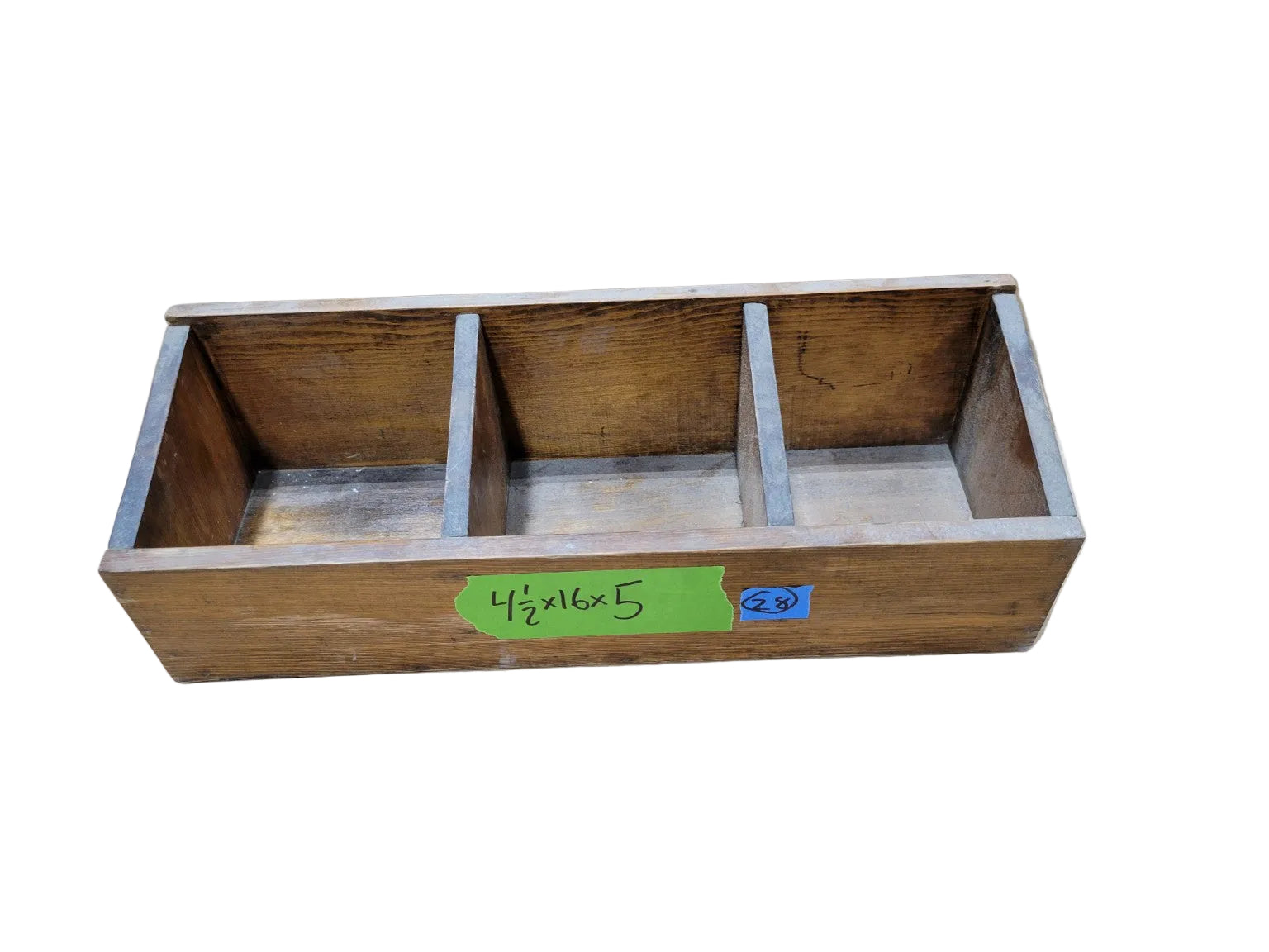 Vintage Divided Wood Organizer Box – 16 Inch