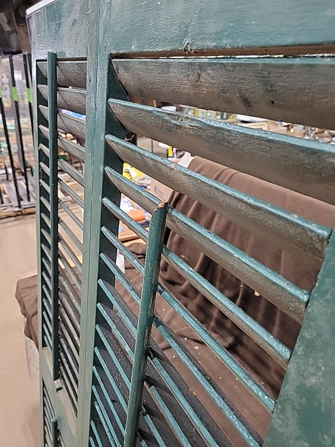 Vintage Green Adjustable Louvered Wood Shutters  Pair
