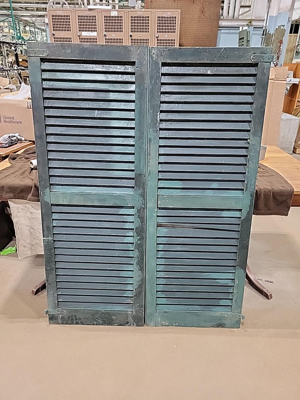 Vintage Green Fixed-Louver Wooden Shutters Pair