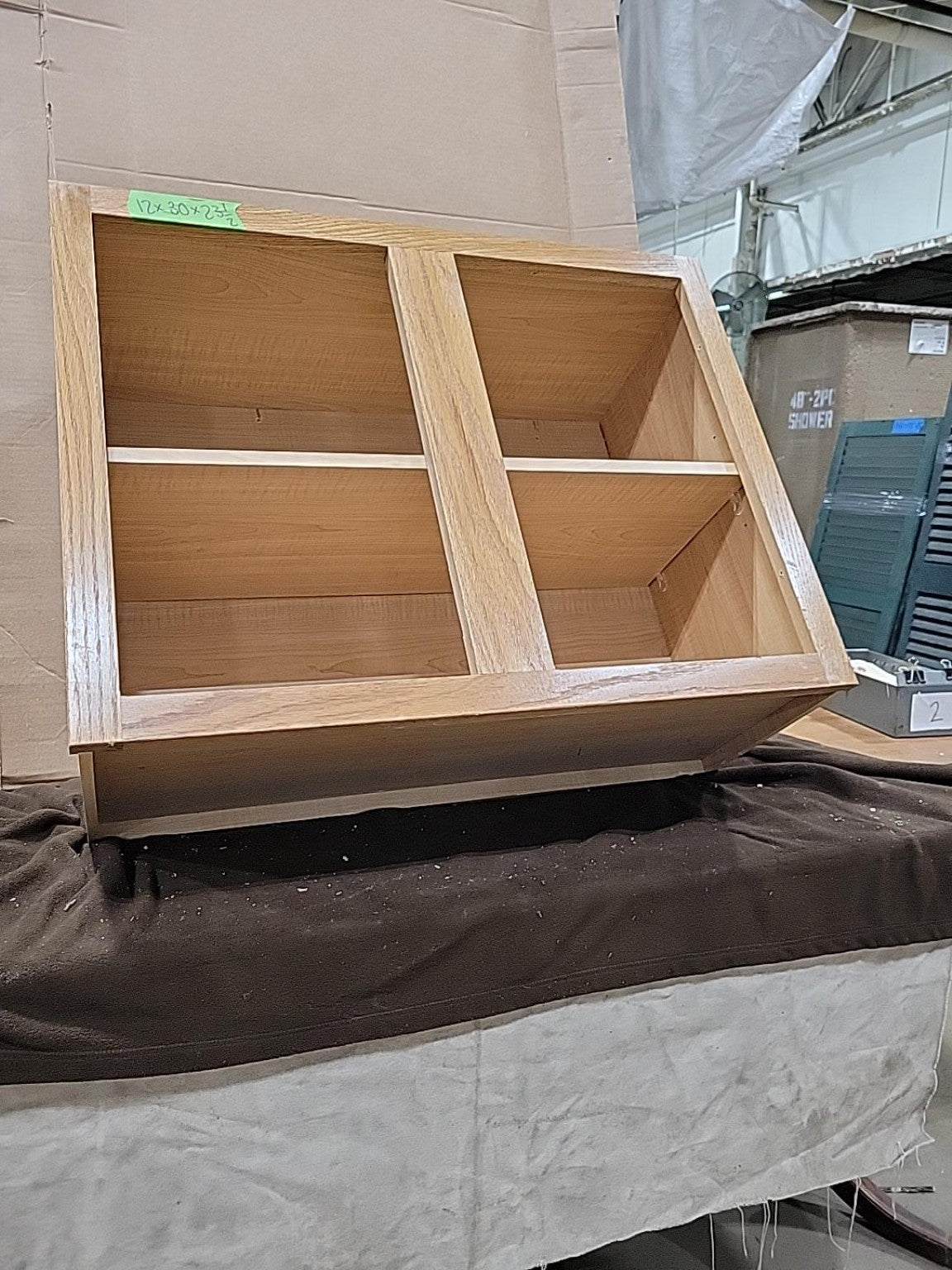 Oak-Finish Four-Cubby Open Storage Cabinet
