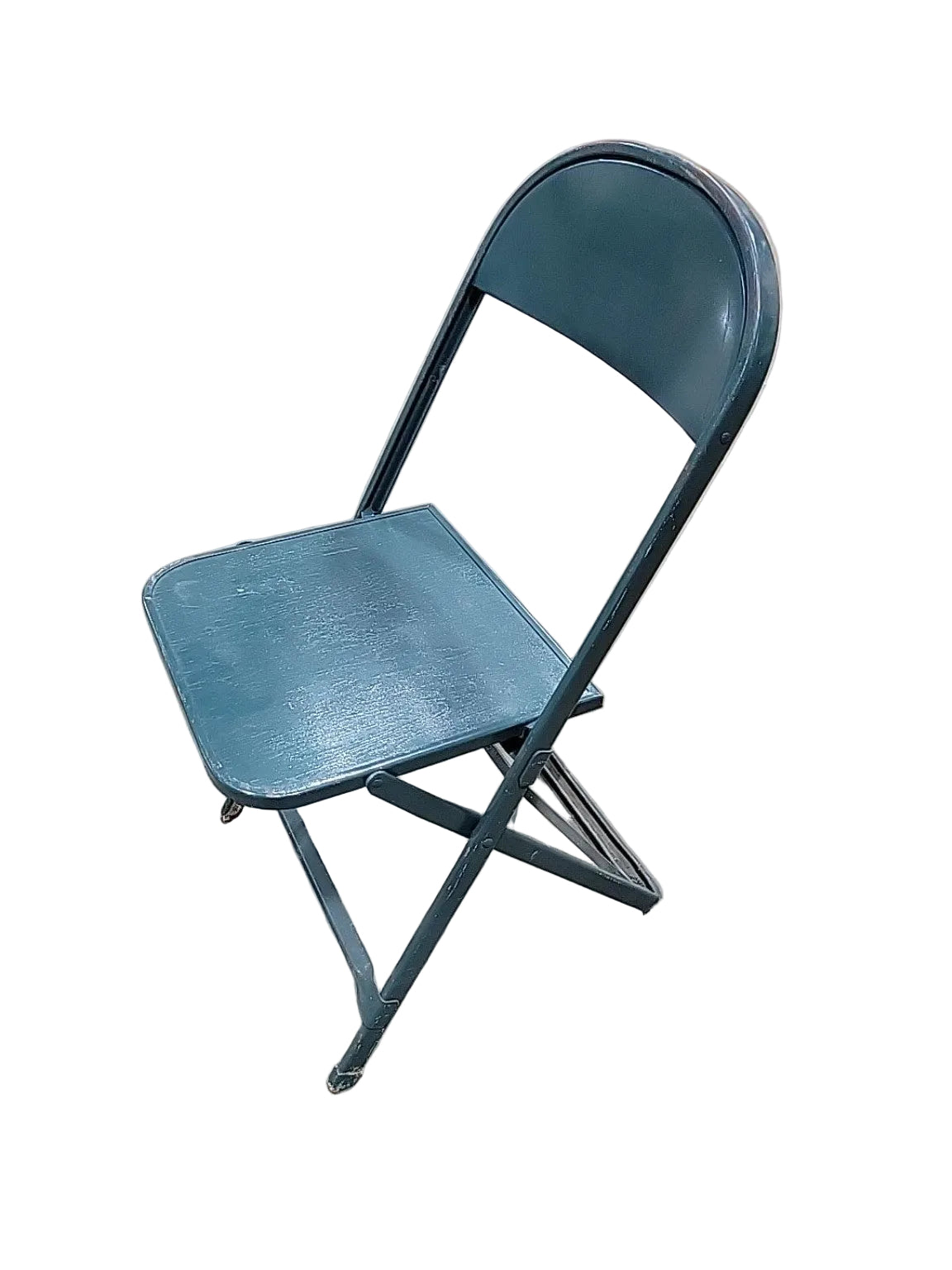 Vintage Wood Seat Metal Folding Chair – Teal